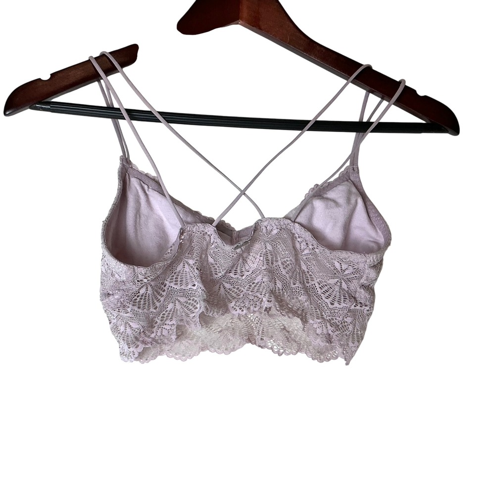 Pretty Little Thing Lilac Purple Lace Bralette Top Criss Cross Straps Lingerie - Picture 2 of 3